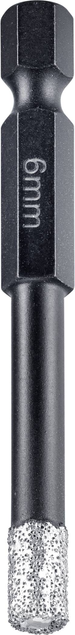 Een zeshoekige boorhouder met diamantpunt met de opdruk '6mm'. Geschikt voor precies boren in harde materialen.