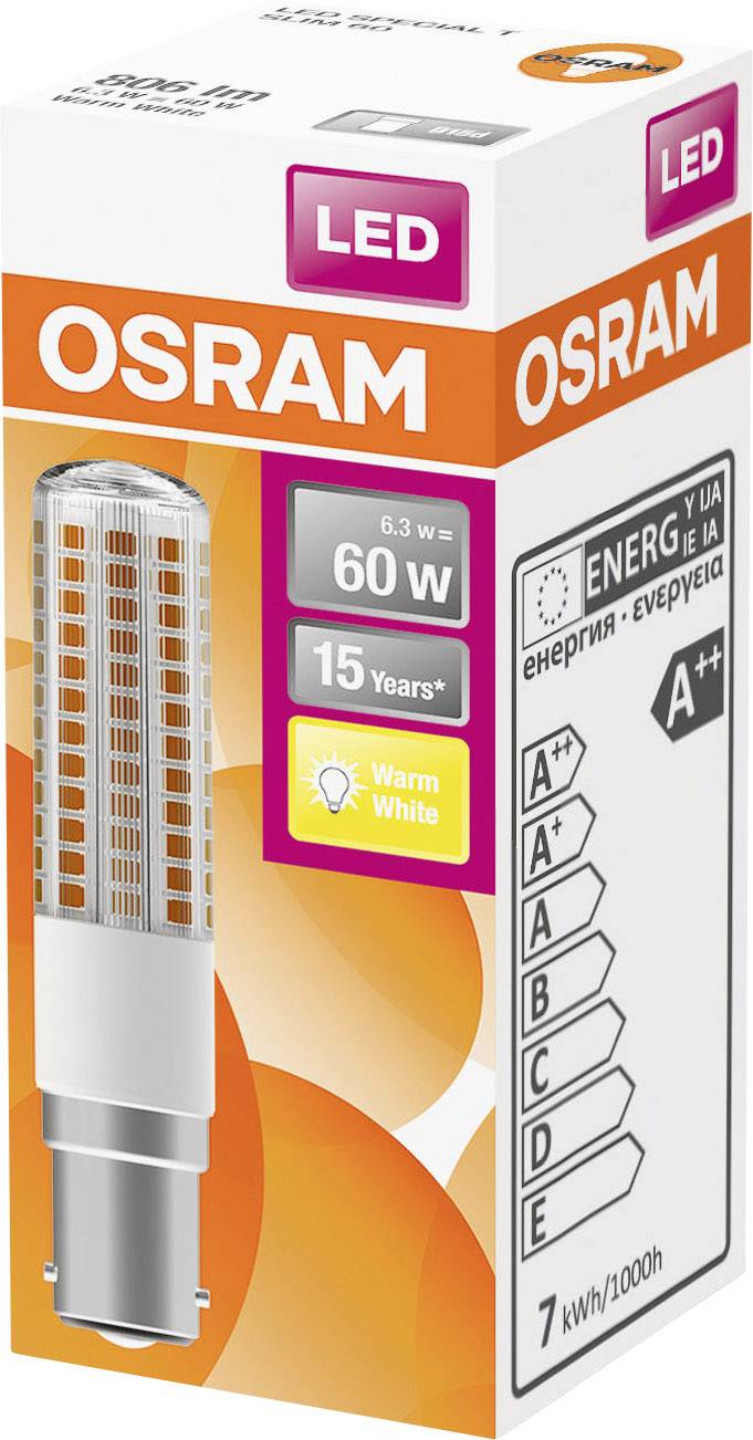 OSRAM LED-lamp Energielabel A++ (A++ - E) B15D Buis 6.3 W Warmwit (Ø x