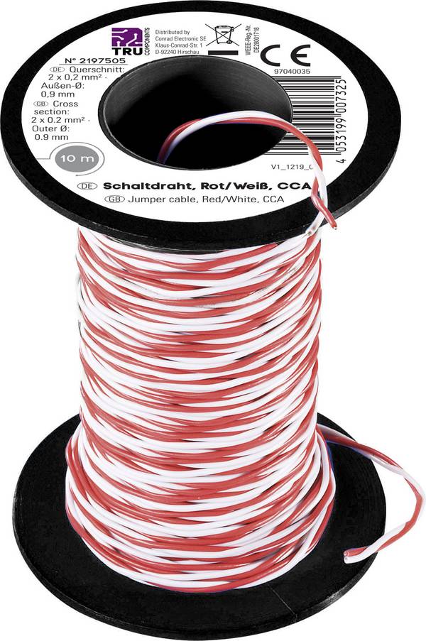 TRU COMPONENTS TC-8790020 Schakeldraad 2 x 0.20 mm² Rood, Wit 10 m