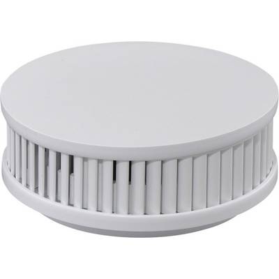 Ronde, witte rookmelder met ventilatiesleuven, voor vroegtijdige branddetectie binnenshuis.