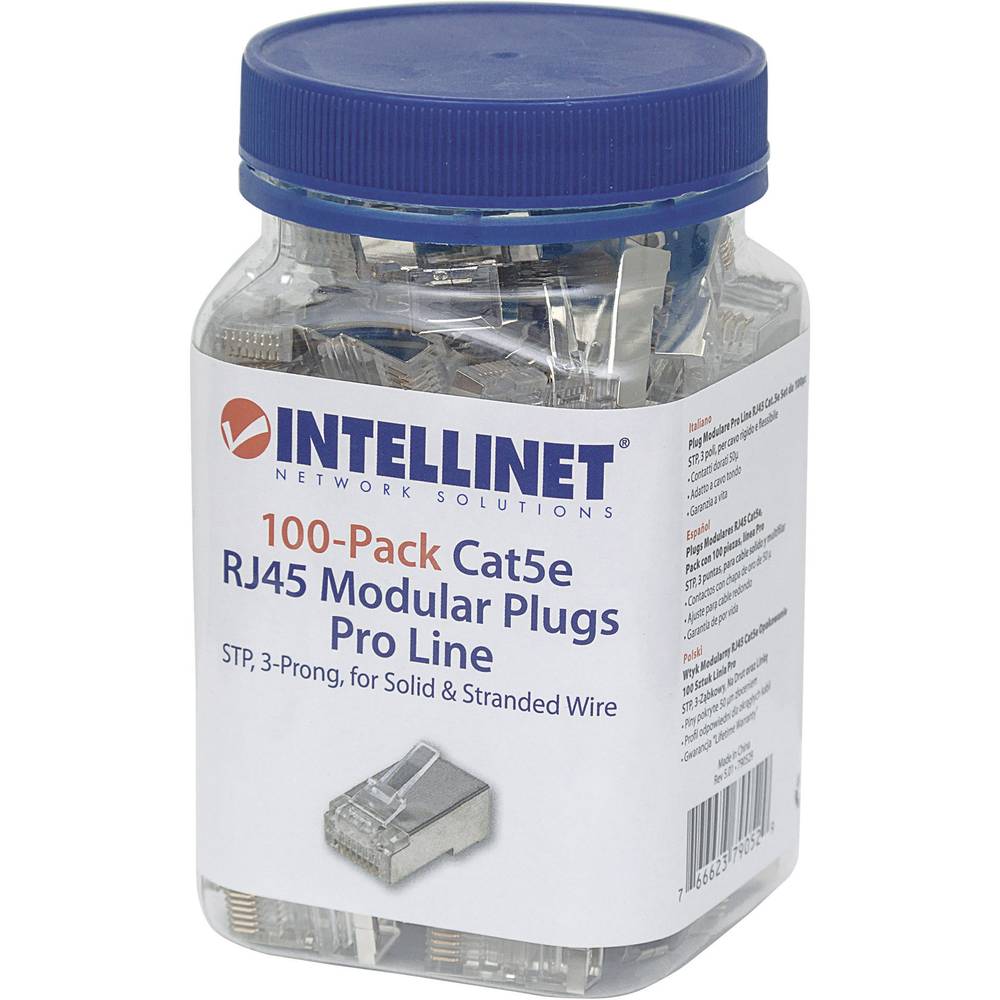 Intellinet Intellinet Intellinet pak 100 stuks Cat5e RJ45 modulaire stekker Pro Line STP 3-punts ader koppeling voor ge