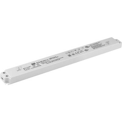 Een wit, rechthoekig LED-stuurapparaat met specificaties en veiligheidssymbolen op het oppervlak. Geschikt voor 24 V, 100 W toepassingen.