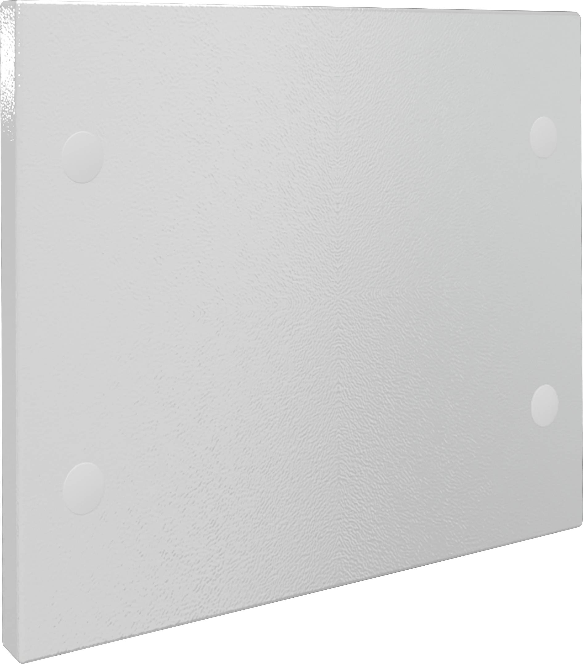 Een rechthoekig, wit paneel met afgeronde hoeken en een gestructureerde oppervlakte. Het heeft vier ronde punten bij elke hoek.
