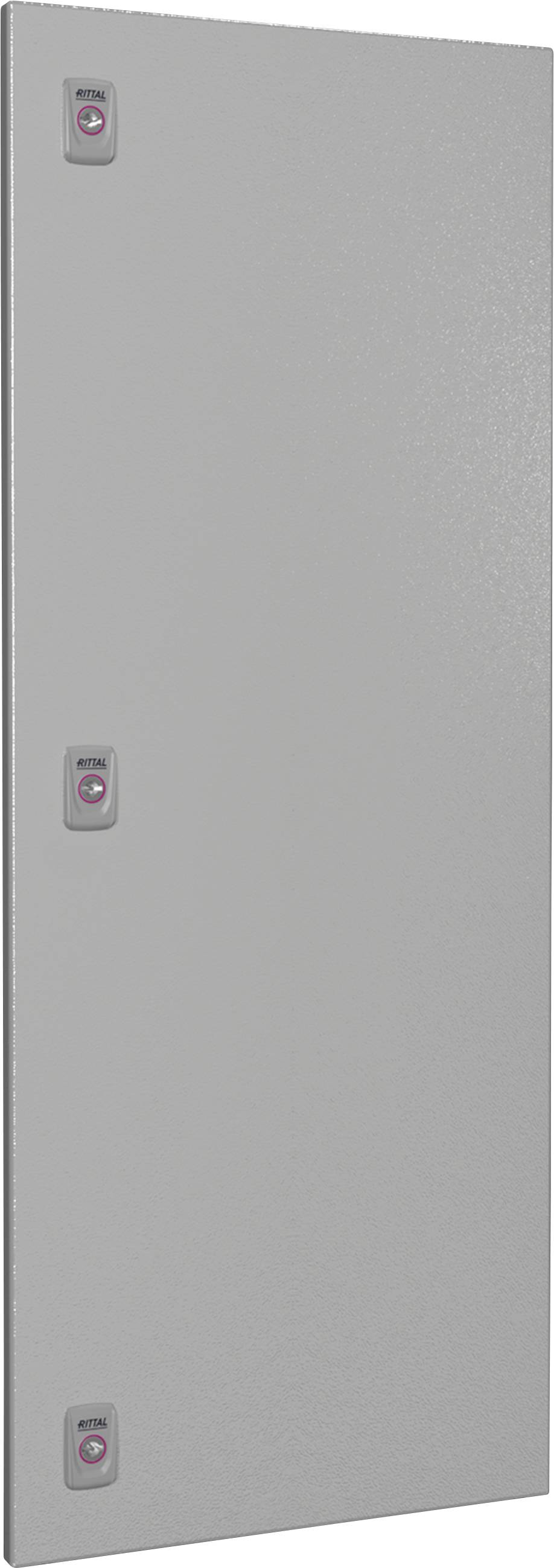 Grijze rechthoekige panelen met drie gelijkmatig verdeelde cameralezenzen, verticaal gerangschikt.