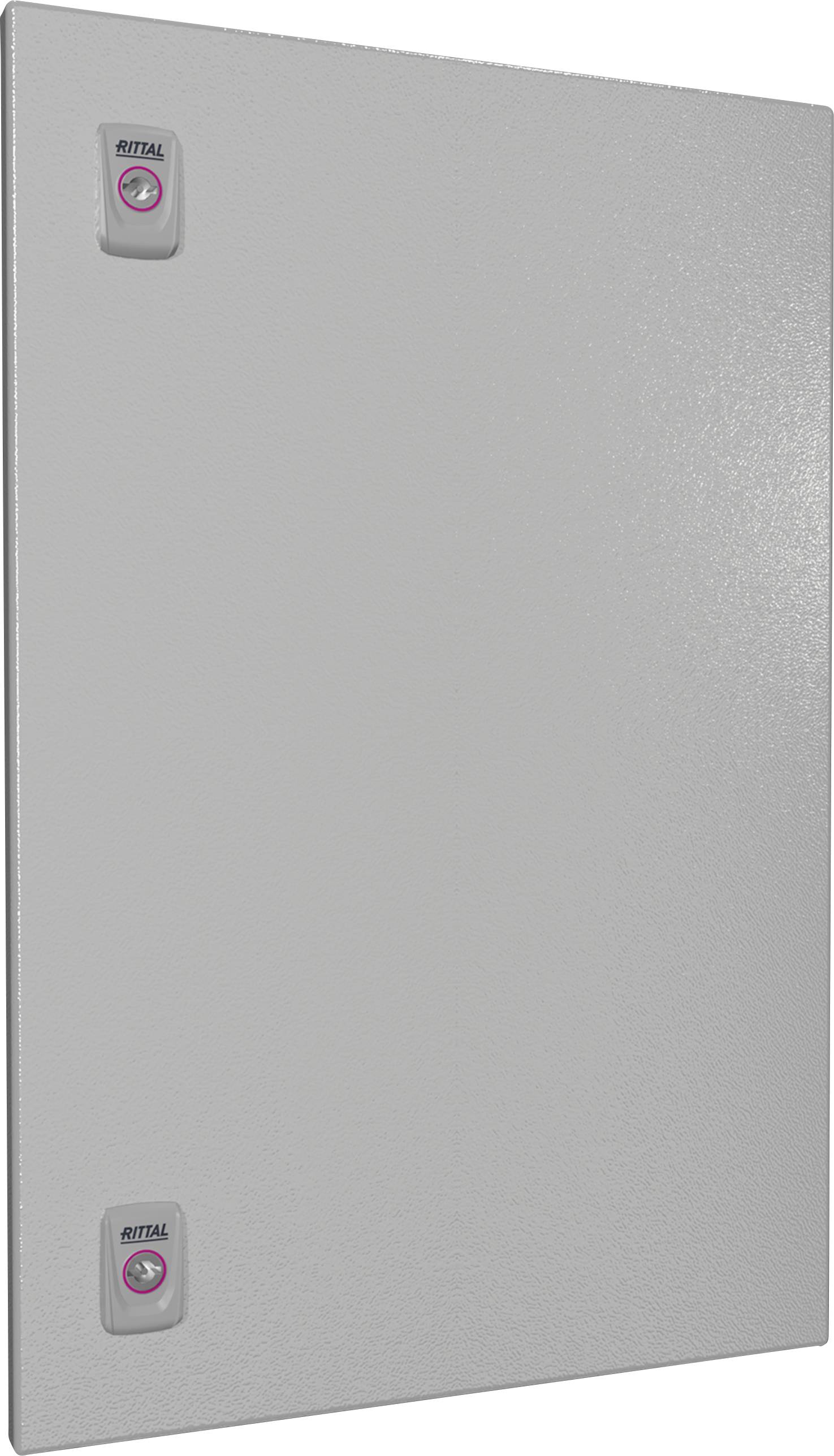 Grijs gelakt metalen behuizing met twee vergrendelingen van het merk aan de linkerbovenhoek en de rechteronderhoek.