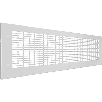 Witte metalen ventilatierooster met langwerpige openingen, geschikt voor ventilatiesystemen.