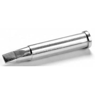 Een metalen soldeerpunt in cilindrische vorm met een platte, afgeschuinde punt, vaak gebruikt voor soldeerwerkzaamheden.