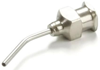 Metalen klep met gebogen uitlaatpijp. Gebruikt voor vloeistof- of luchtregeling, typisch in technische toepassingen.