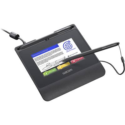 Een elektronische handtekeningpad met een pen. Op het scherm staat 'Algemene Voorwaarden' met knoppen 'Accepteren', 'Wissen', 'Annuleren'.