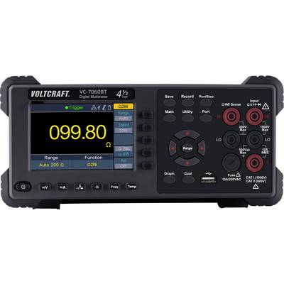 'Voltcraft VC-7060BT Digitale Multimeter' met scherm, knoppen en ingangaansluitingen. Display toont meetwaarde '099.80'.