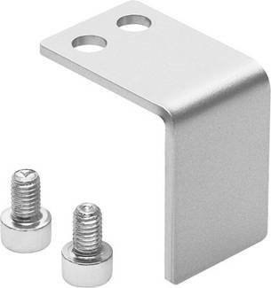 Metalen L-vormige beugel met twee schroefbevestigingen. Geschikt voor montagedoeleinden, bijvoorbeeld aan meubilair of apparaten.