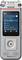 Een zilveren Philips VoiceTracer audiorecorder met scherm. Op het display zijn een opnametijd, een bestandsformaat en de datum zichtbaar.