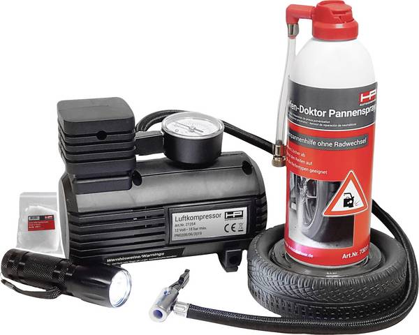 HP Autozubehör 10257 Reifenpannenset Bandenpechset Bandendruk-meetfunctie, LED-licht Auto (l x b x h) 28 x 27 x 11.5 cm 1 stuk(s)
