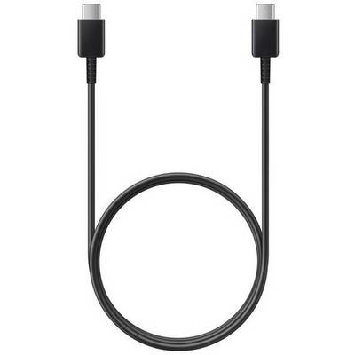 Een zwart USB-C-kabel met connectoren aan beide uiteinden, geschikt voor het opladen en overdragen van data.