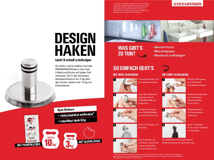 Designhaken voor eenvoudige bevestiging zonder boren. Geschikt voor handdoeken in de badkamer en keuken, met een draagvermogen tot 10 kg.