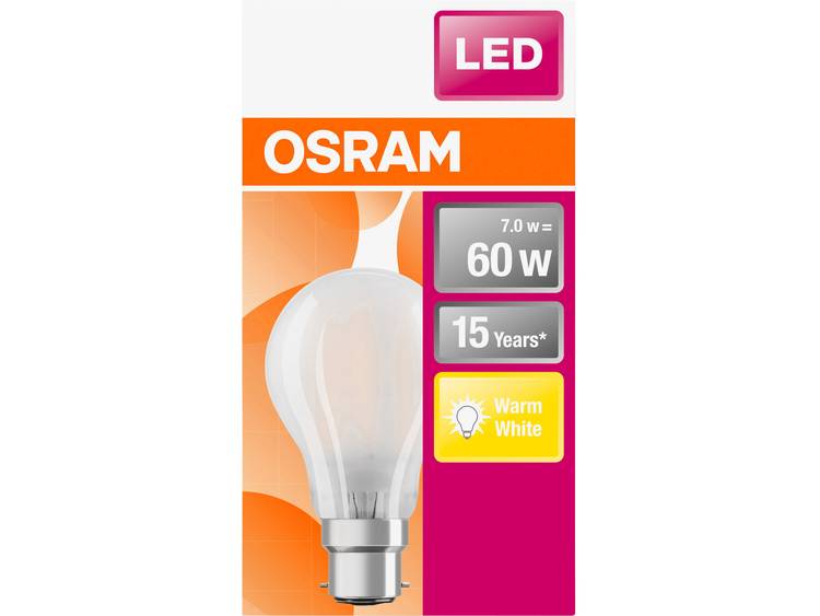 OSRAM LED-lamp Energielabel: A++ (A+++ G) B22d Peer 7 W Warmwit (Ã x l) 60.0 mm x 104.0 mm 1 stuk(s)
