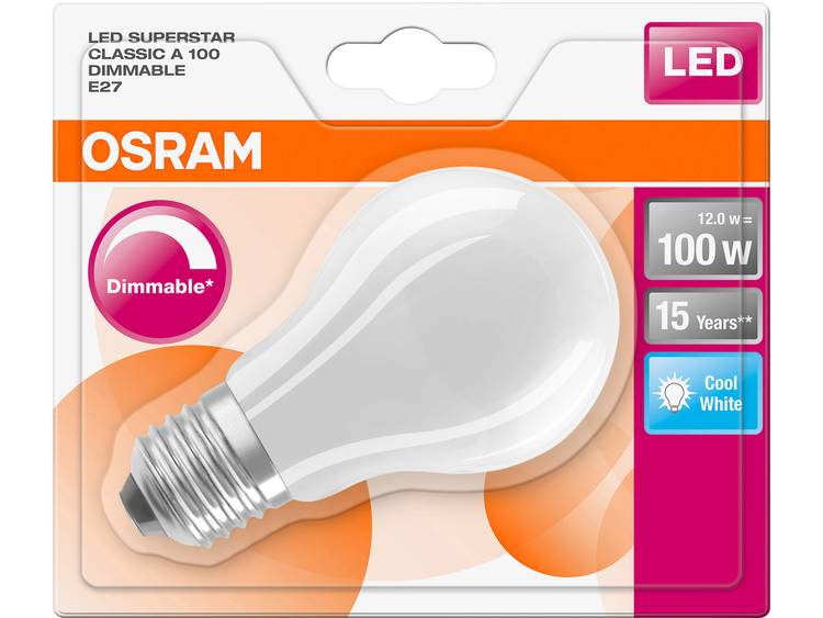 OSRAM LED-lamp Energielabel: A++ (A+++ G) E27 Peer 12 W Koudwit (Ã x l) 60.0 mm x 105.0 mm 1 stuk(s)