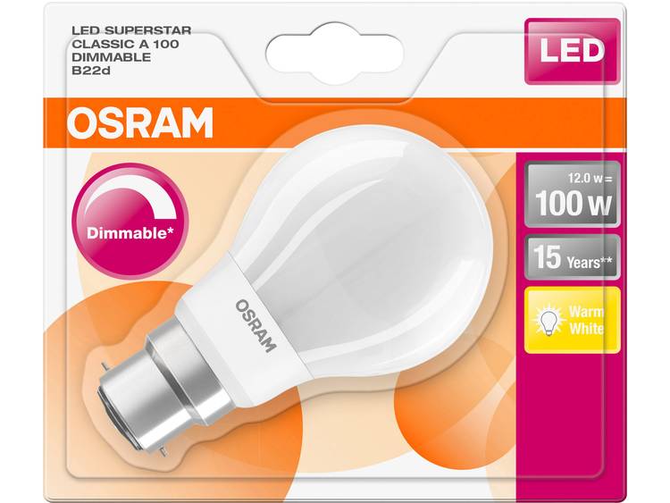 OSRAM LED-lamp Energielabel: A++ (A+++ G) B22d Peer 12 W Warmwit (Ã x l) 60.0 mm x 111.0 mm 1 stuk(s