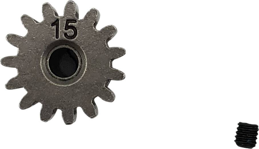 Metalen tandwiel met het getal '15' en een kleine, afzonderlijke schroefschroefdraad ernaast.