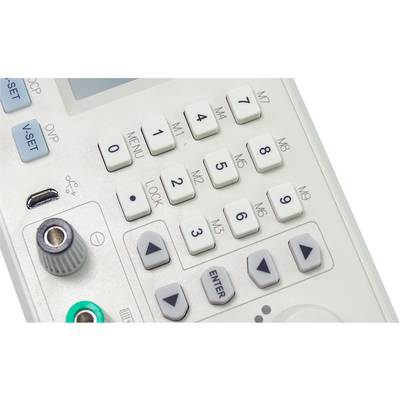 Een bedieningspaneel met meerdere knoppen, labels en een draaiknop, waarschijnlijk voor het bedienen van een elektrisch apparaat.