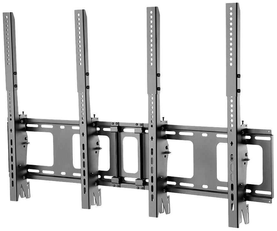 Wandbeugel voor flatscreen-tv's met verstelbare rails en metalen frame, geschikt voor grote schermen voor wandmontage.