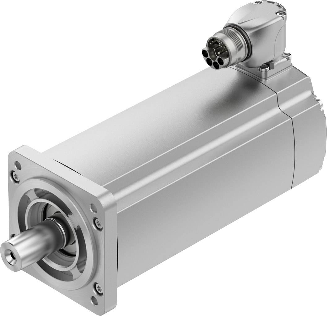 Een zilveren servomotor met een cilindrische behuizing en aansluitstekker aan de bovenzijde, ontworpen voor nauwkeurige sturing van mechanische bewegingen.
