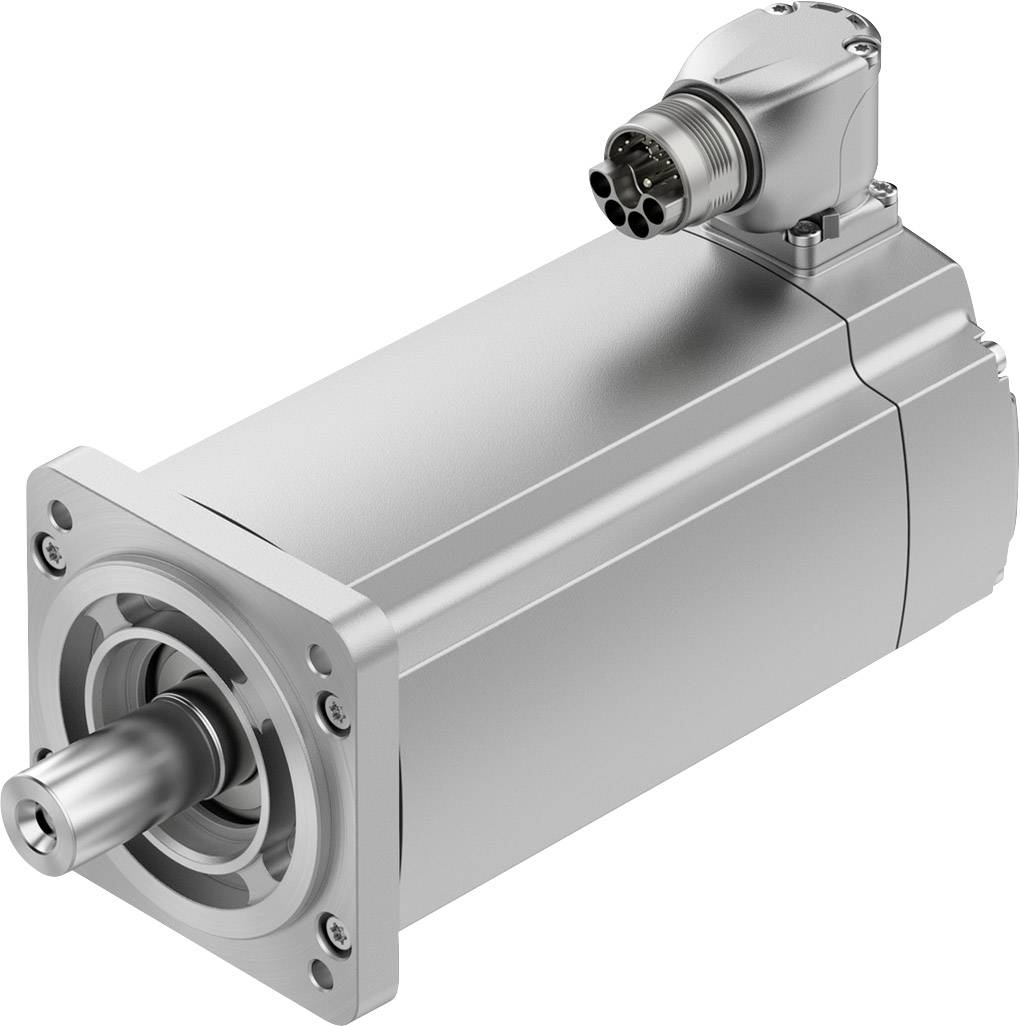 Een zilveren elektromotor met een cilindrische behuizing en aansluitstekker voor industriële toepassingen.