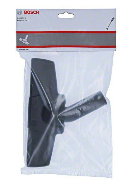 Verpakking met een stofzuigeraccessoire van Bosch, model GAS 18V-1. Toont een donkere zuigmond of borstelopzetstuk.