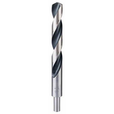 Een zilveren metalen boor met scherpe, spiraalvormige snijkanten. Geschikt voor het boren in verschillende materialen.