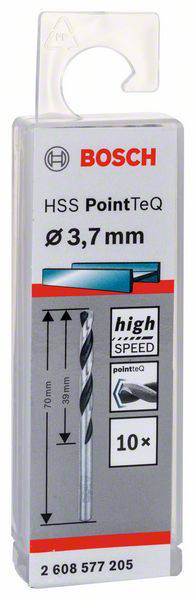 Verpakking voor 'Bosch HSS PointTeQ'-boren, 3,7 mm diameter, 10 stuks, geschikt voor snelle boringen in metaal.