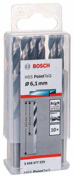Bosch boorset, HSS PointTeQ, diameter 6,1 mm, geschikt voor metaalboren, verpakking bevat 10 stuks.