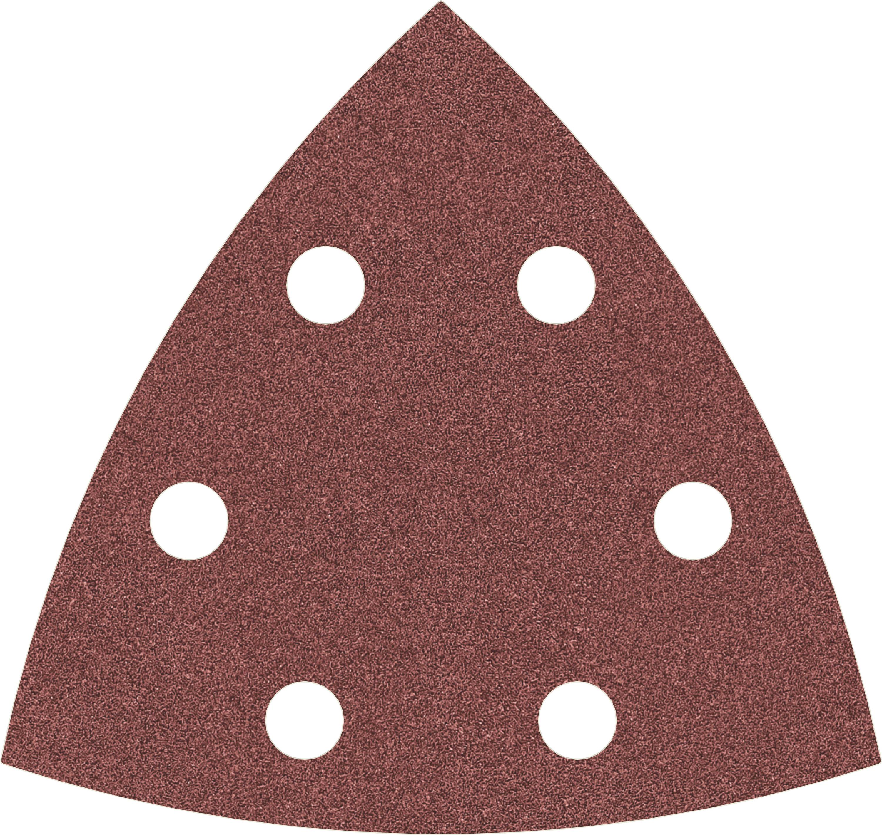 Driehoekig schuurpapier met zes gelijkmatig verdeelde gaten.