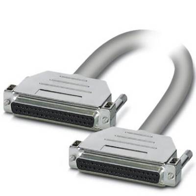 Een grijze seriële kabel met twee DB25-connectoren, vaak gebruikt voor printers of andere randapparatuur.