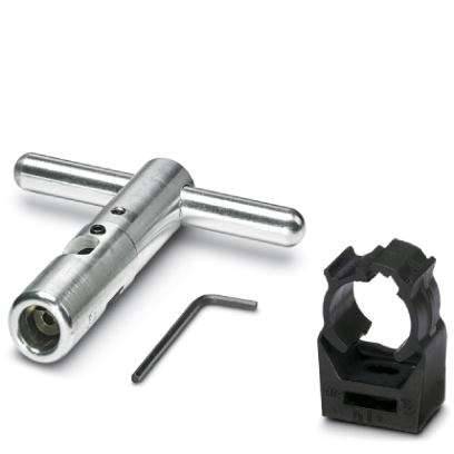 Ontgrendelingsgereedschap voor Keystone-moduleframes. Bevat een metalen ontgrendelingsgereedschap en een zwarte kunststof houder. Ideaal voor netwerbekabeling.