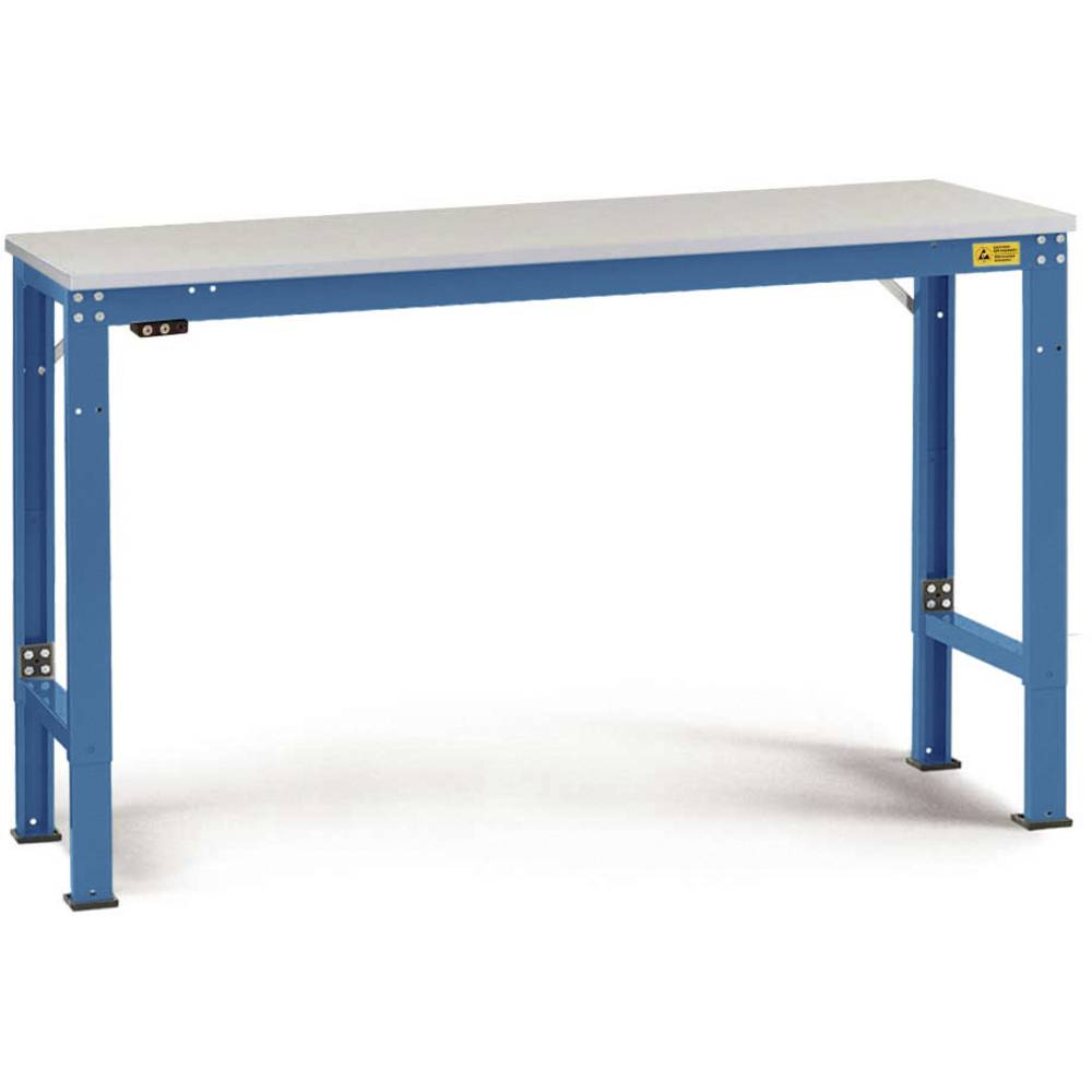 Manuflex LU7053.5007 ESD-werktafel universele speciale reden tafel met rubber schijf, bxdxh = 1500 x 800 x 722-1022 mm Stralend blauw (RAL 5007)