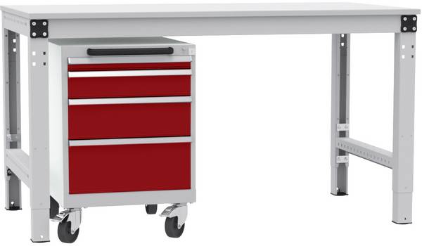 Manuflex TP1143.3003 Lade kast BASETEC mobiel, gebruiksh. 500 mm met 4 lades, in robijnrood RAL 3003