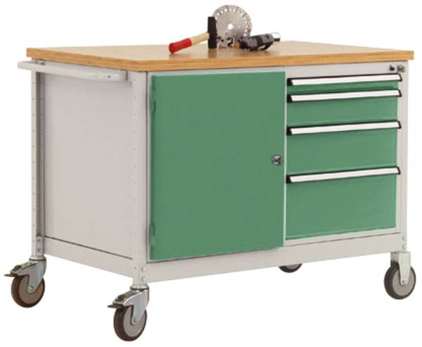Manuflex TP1004.6011 Mobiele werkbank model 4 met geoliede multiplex-afdekplaat 30 mm (bxdxh) 1135 x 590 x 810 mm