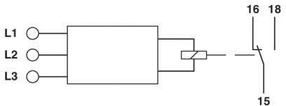 Schakelschema toont drie ingangen (L1, L2, L3) en een schakelaar met aansluitingen 16, 18 en 15. Illustreert schakelproces.