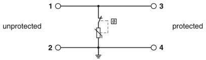 Overzichtelijk diagram toont een elektronische schakeling. Links 'onbeschermd' en rechts 'beschermd', met aardingssymbool.