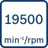 '19500 min⁻¹/rpm' op witte achtergrond in blauwe letters.