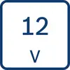 Een bord toont '12 V' om een spanning van 12 volt aan te geven.