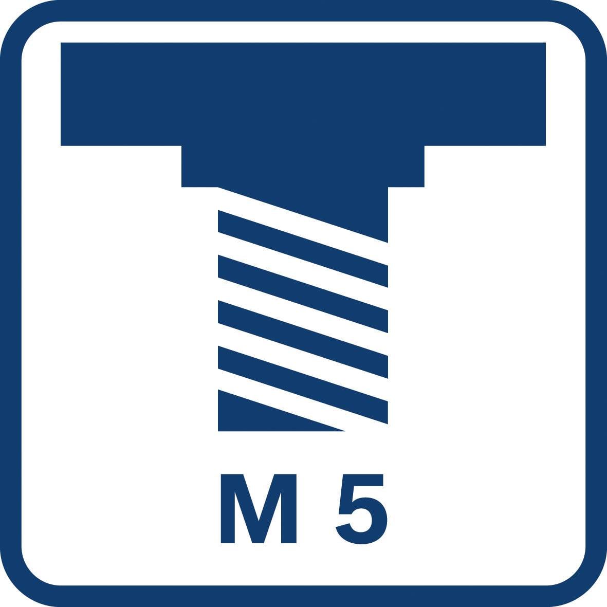 Symbool van een binnendraad met de aanduiding 'M5', toont een schroefdraagicoontje.
