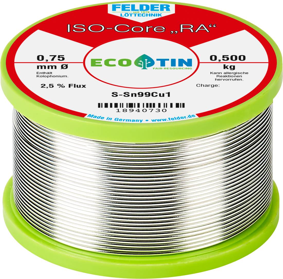 Felder ISO-Core "RA" Sn99Cu1 Soldeertin, loodvrij Spoel Sn99,3Cu0,7 0.500 kg 0.75 mm