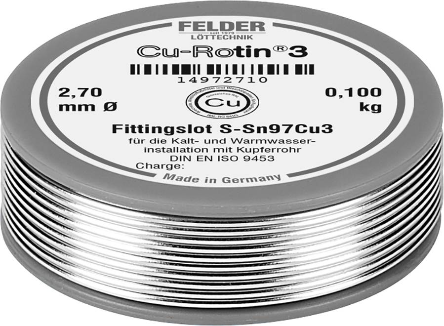 Felder Cu-Rotin® 3 Soldeertin, loodvrij Spoel Sn97Cu3 0.100 kg 2.7 mm