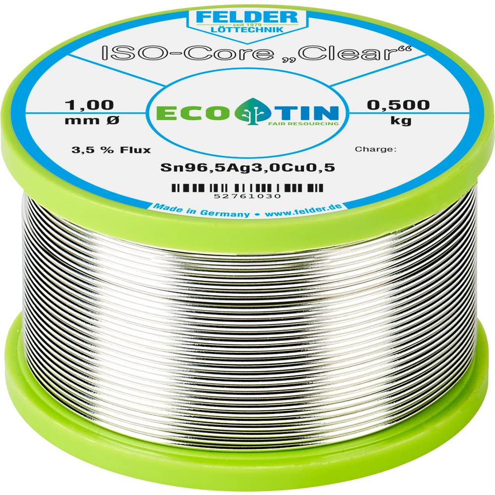 Felder Löttechnik ISO-Core Clear SAC305 Soldeertin Spoel Sn96,5Ag3Cu0,5 0.500 kg 1 mm
