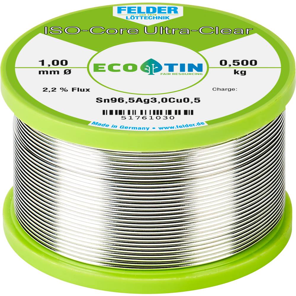 Felder Löttechnik ISO-Core Ultra Clear SAC305 Soldeertin Spoel Sn96,5Ag3Cu0,5 0.500 kg 1 mm