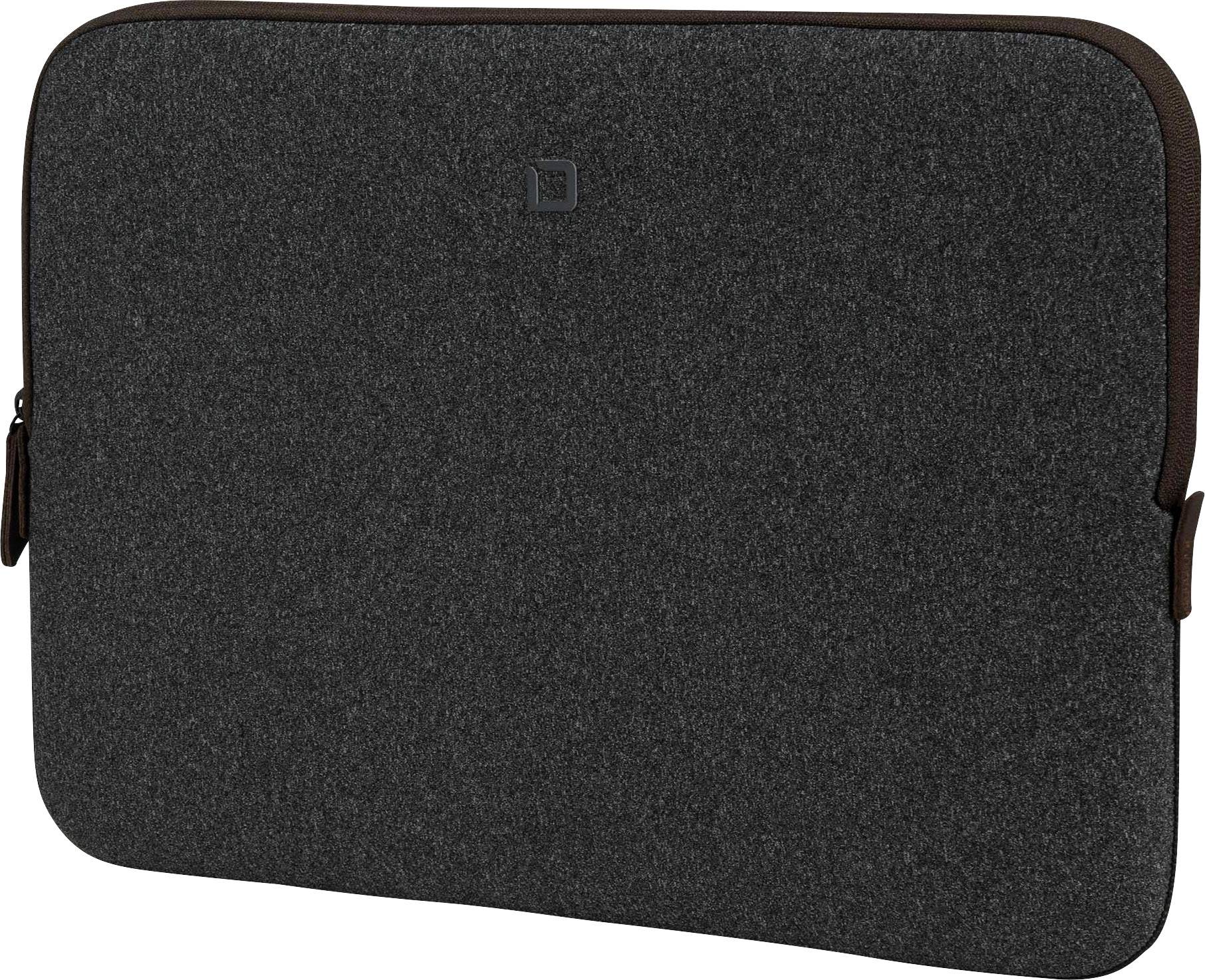Zwarte laptophoes met rits en een strak design, geschikt voor de bescherming en het transport van laptops of tablets.