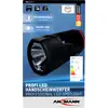 Verpakking van een professionele LED-handschijnwerper van Ansmann met 3 jaar garantie, oplaadbaar via Micro-USB.