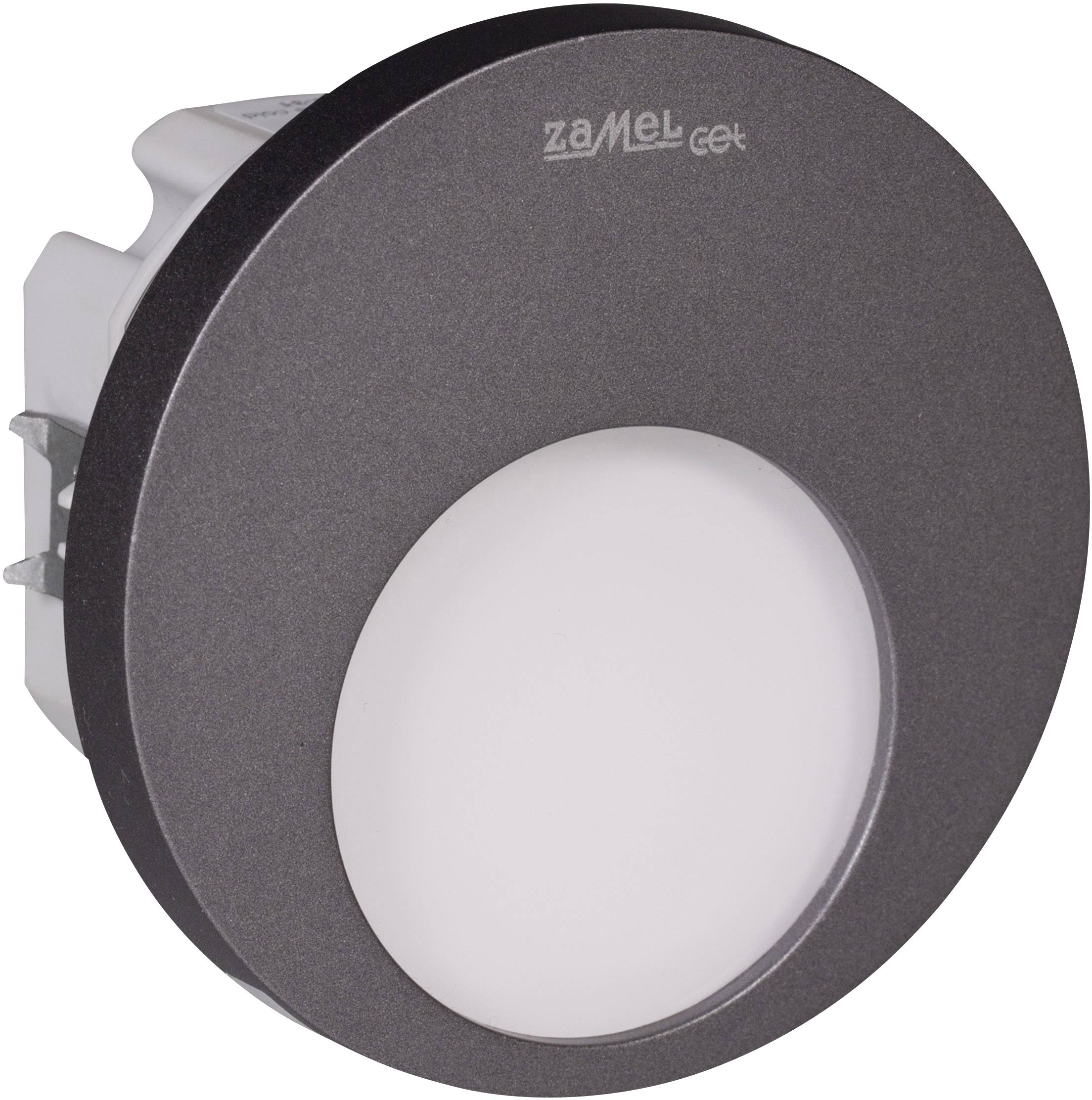 Ronde LED-lamp met zwarte rand en wit lichtpaneel.