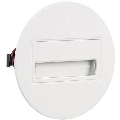 Ronde, witte LED-inbouwspot met rechthoekige glazen lichtuitgang, geschikt voor wandmontage.